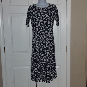Lands' End navy white florala print dress  Sz S